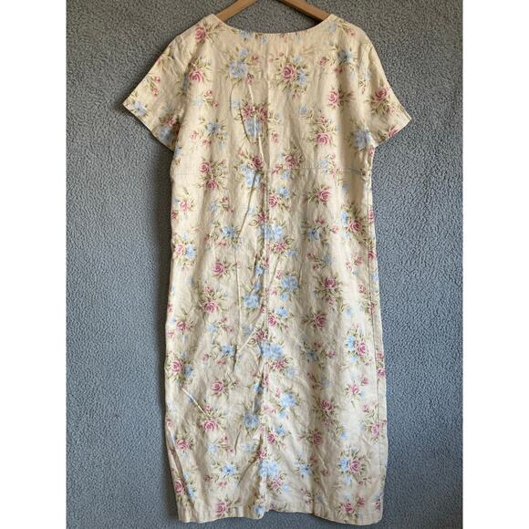 Vintage TY Original Wear Midi Dress Petite Large Linen Floral Cream Retro Y2K PL - Picture 6 of 13
